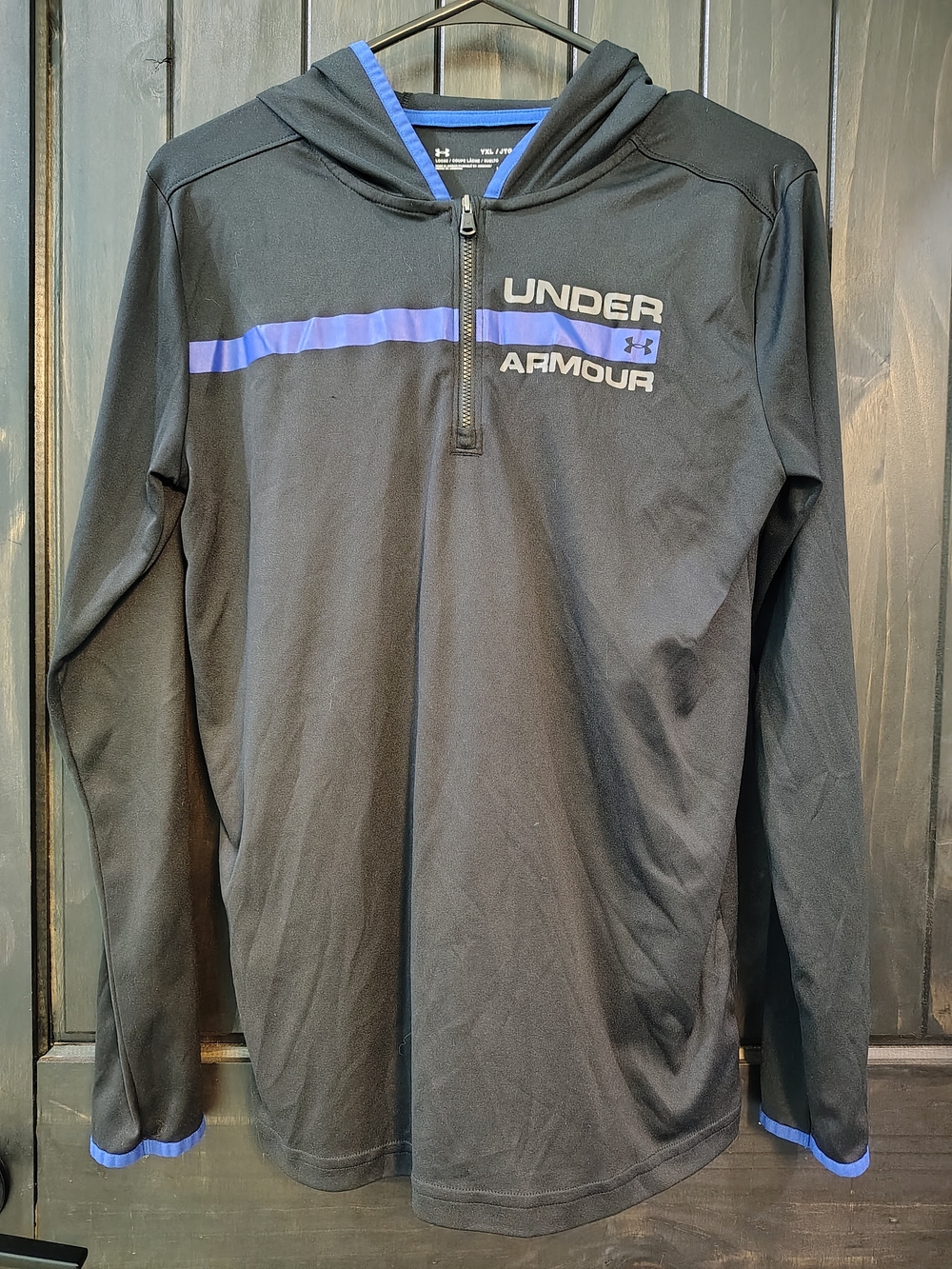 Under Armour Black Hoodie with Blue Stripe Half-Zip
